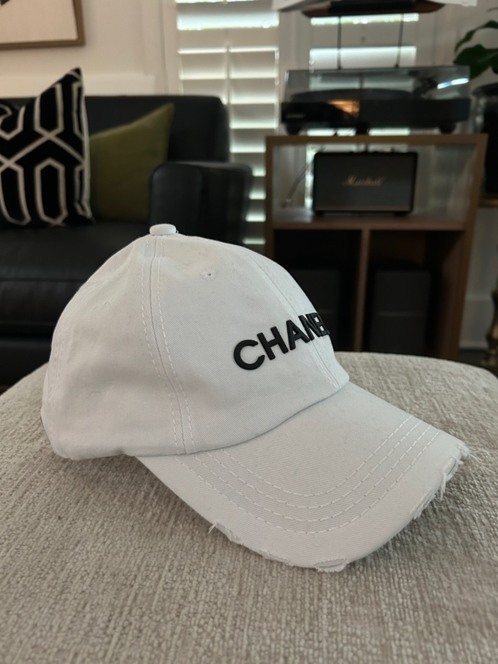 White Cotton Distressed Baseball Cap - Women’s Accessory